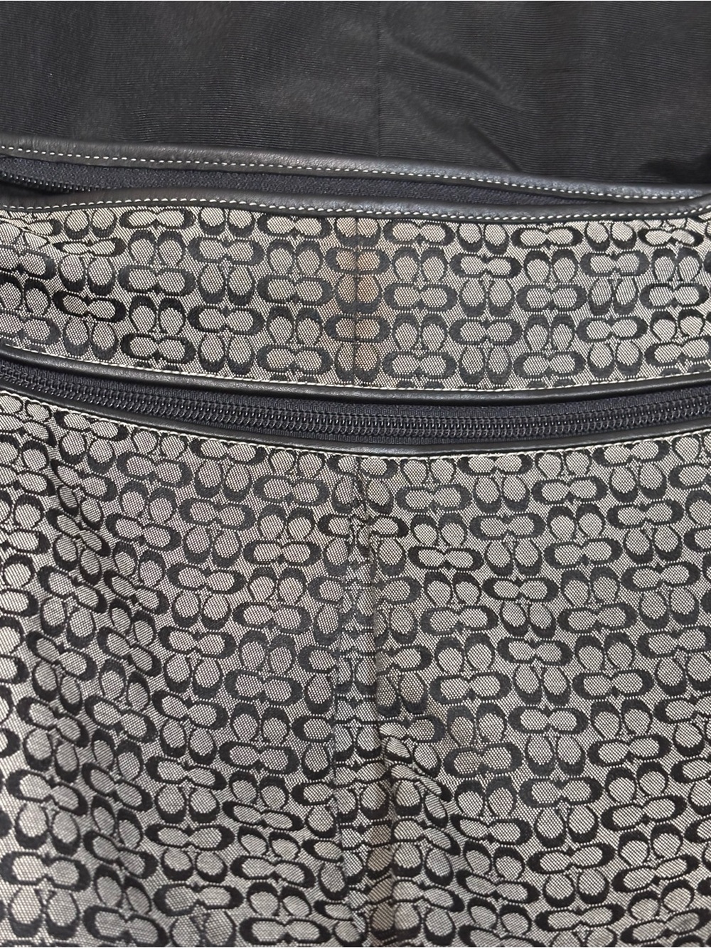 COACH Signature Black Grey Jacquard & Leather Crossbody Saddle Bag - Picture 12 of 14